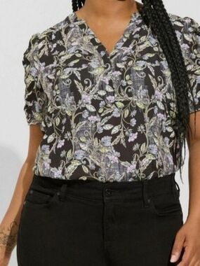 Torrid Harper Floral Blouse Size 3 Black Sheer Boho Flowy Top Plus Size